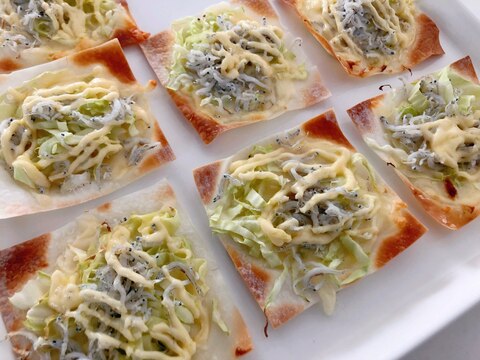 焼売の皮で!しらすキャベチーズピザ